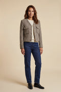 Brown Heathered Taupe Cropped Jacket with Gold Buttons - Photo 1