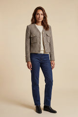 Brown Heathered Taupe Cropped Jacket with Gold Buttons - Photo 1