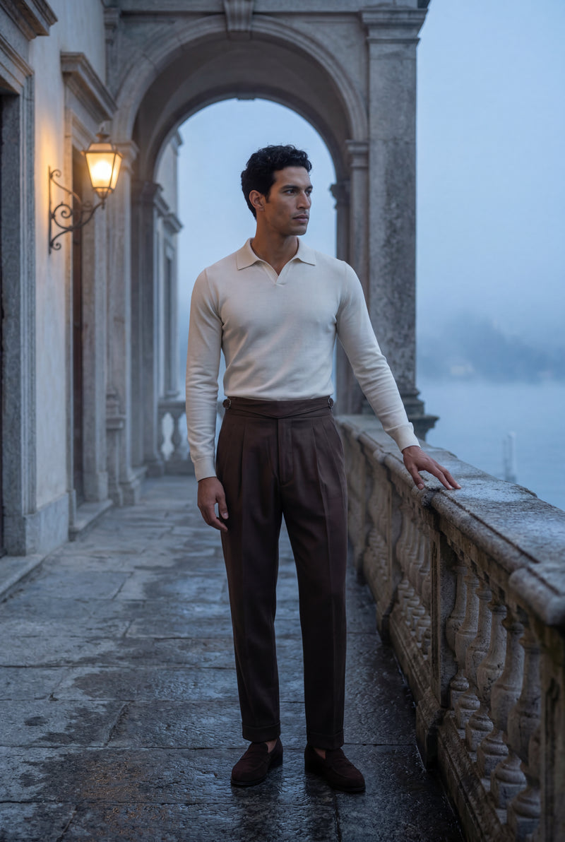 Brown High-rise Pleated Brown Trousers with Cuffed Tapered Leg - Pleated trousers - Photo 4