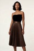 Brown High-waisted A-line Pleated Midi Skirt - Photo 16