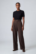 Brown High-waisted Pleated Wide-leg Tailored Trousers - Wide leg trousers - Photo 11