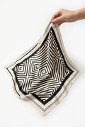Brown Ivory Black Geometric Print Square Scarf - Square scarves - Photo 1