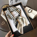 Brown Ivory Black Geometric Print Square Scarf - Square scarves - Photo 2
