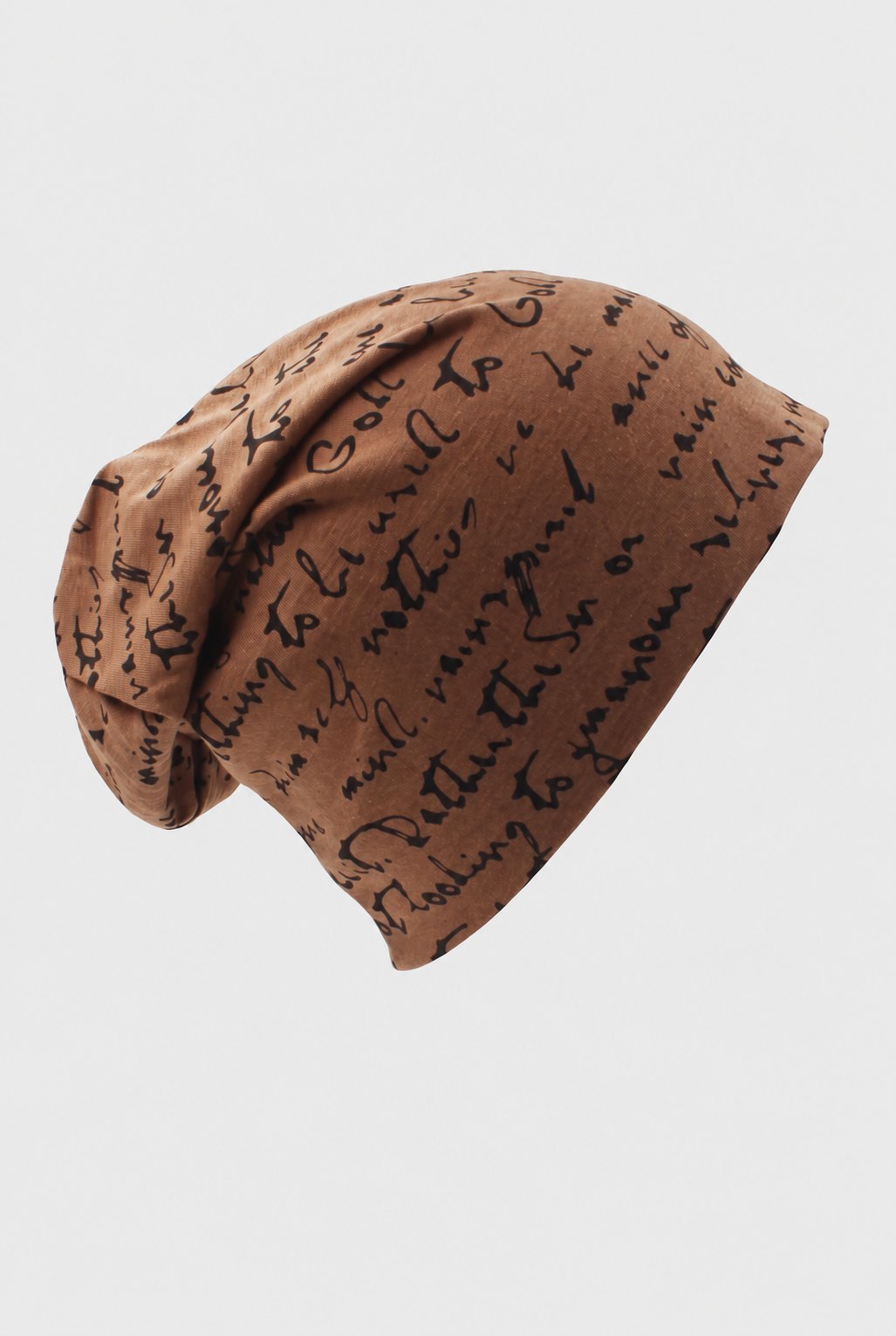 Jersey Knit Slouch Beanie in Brown — studio front