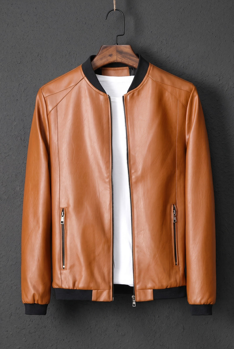 Leather Bomber Jacket in Brown — Stilenza main image