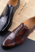 Leather Brogue Dress Shoes in Brown — detail