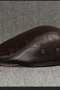 Leather Flat Cap in Brown — detail