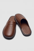 Leather Slip-On Slippers in Brown — Stilenza main image