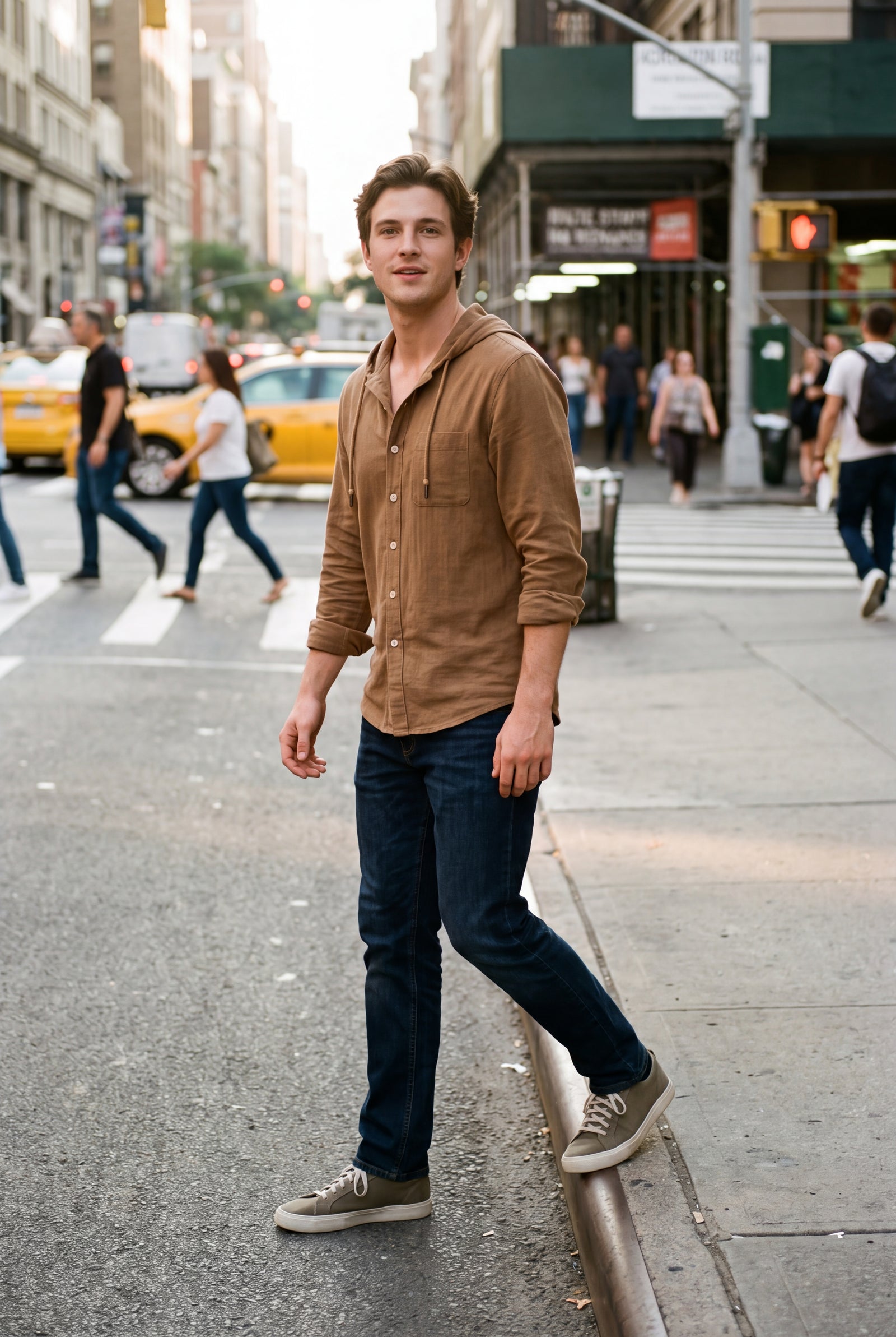 Men's Hooded Shirt Buttoned in Brown — lifestyle secondary