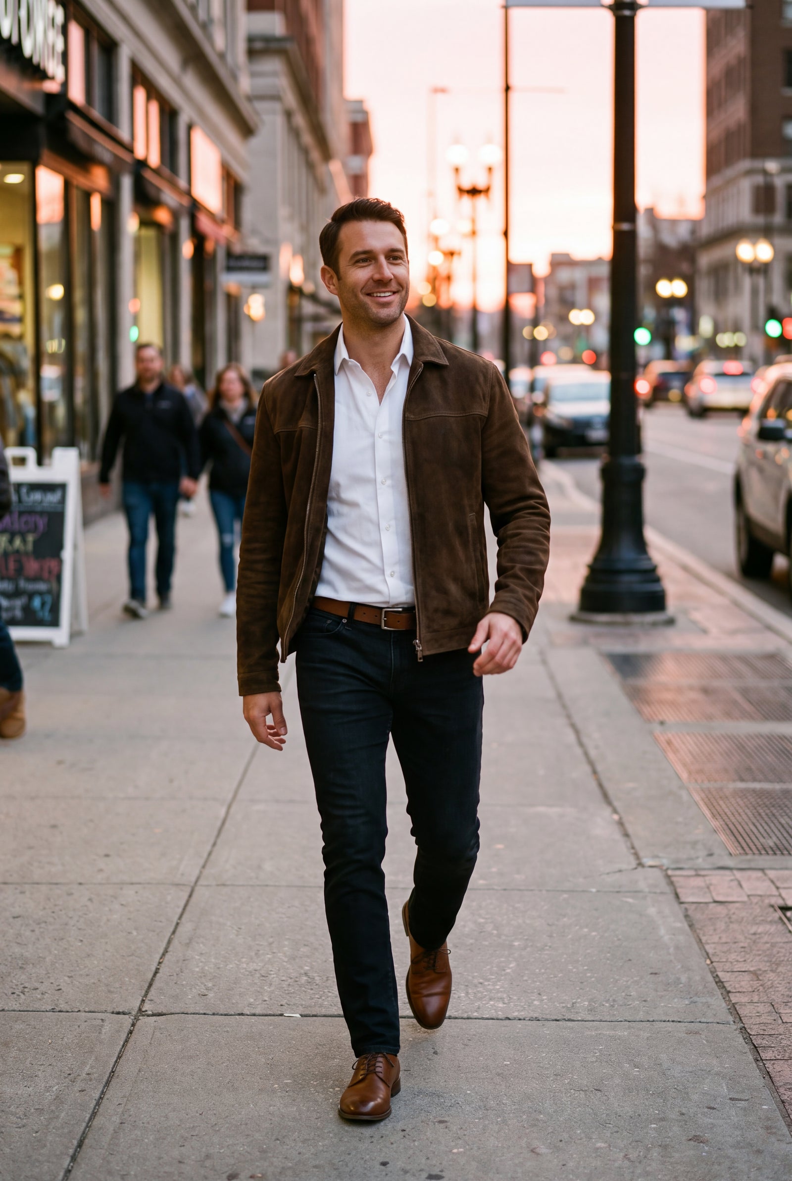 Men's Jacket Classic Fitted Zipper in Brown — lifestyle