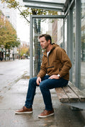 Men's Rain Jacket Hooded Waterproof in Brown — lifestyle relaxed