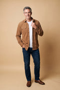Men's Shirt Button Pockets Long Sleeve in Brown — studio full body