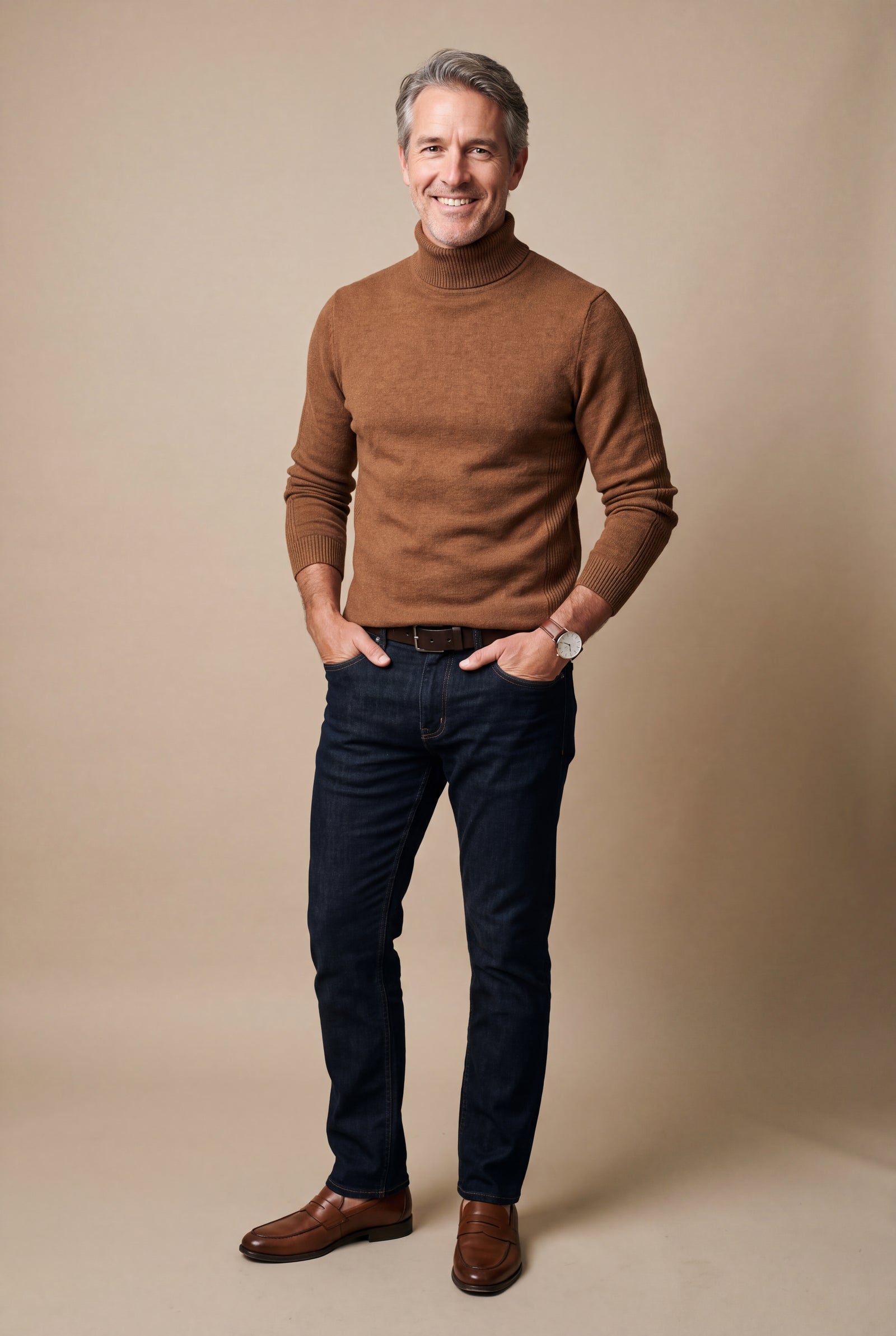 Men's Sweater Turtleneck Classic Fit in Brown — primary shot