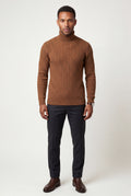 Brown Men's Cable Turtleneck Slim Fit Sweater - Turtleneck sweater - Photo 5