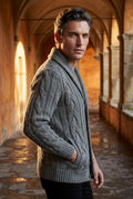Gray Men's Chunky Cable Shawl Collar Cardigan - Photo 14