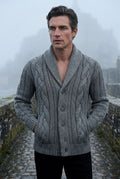Gray Men's Chunky Cable Shawl Collar Cardigan - Photo 18