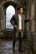 Black Men's Chunky Cable Shawl Collar Cardigan - Photo 19