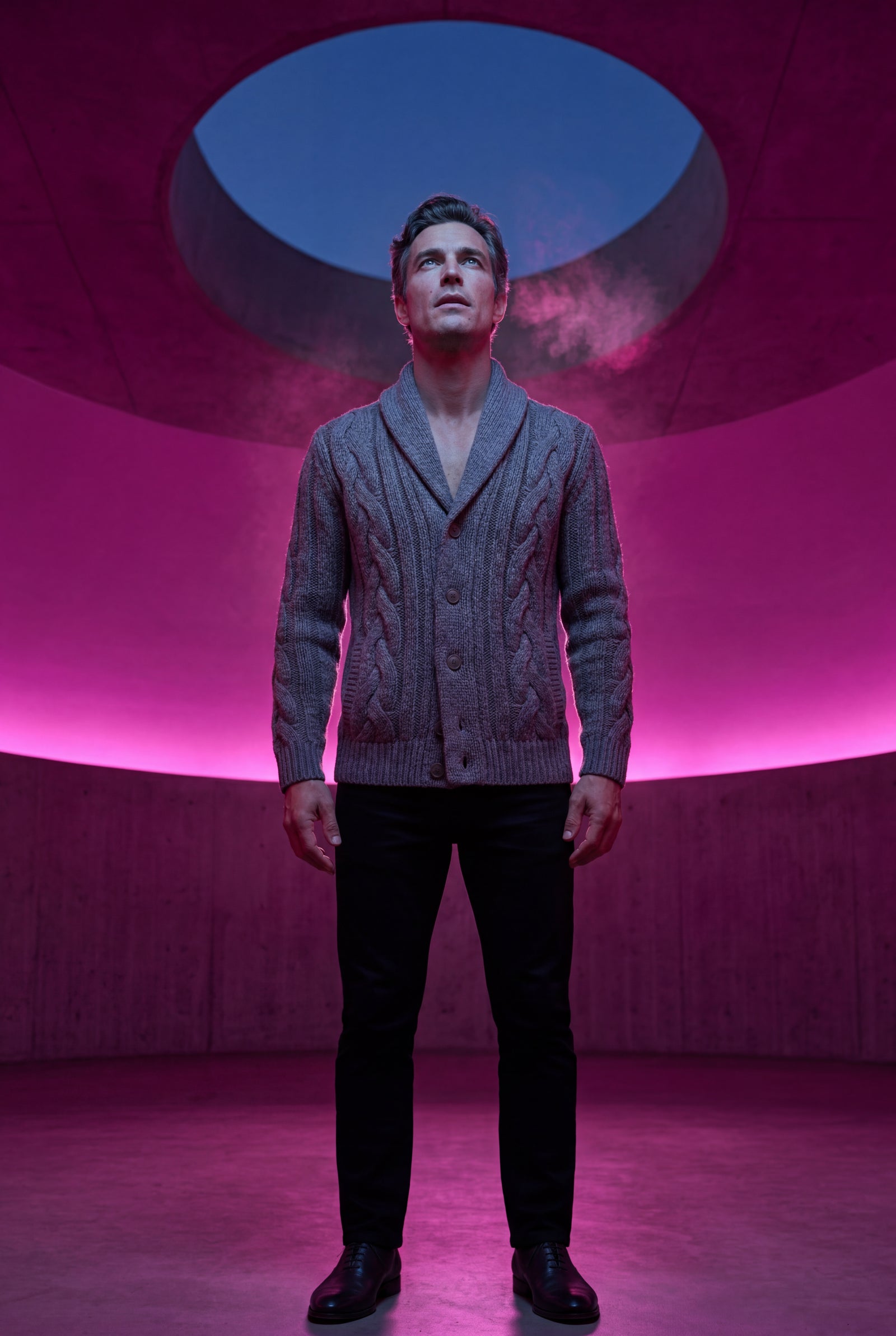 Gray Men's Chunky Cable Shawl Collar Cardigan - Photo 20