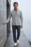 Light Gray Men's Chunky Cable Shawl Collar Cardigan - Photo 8