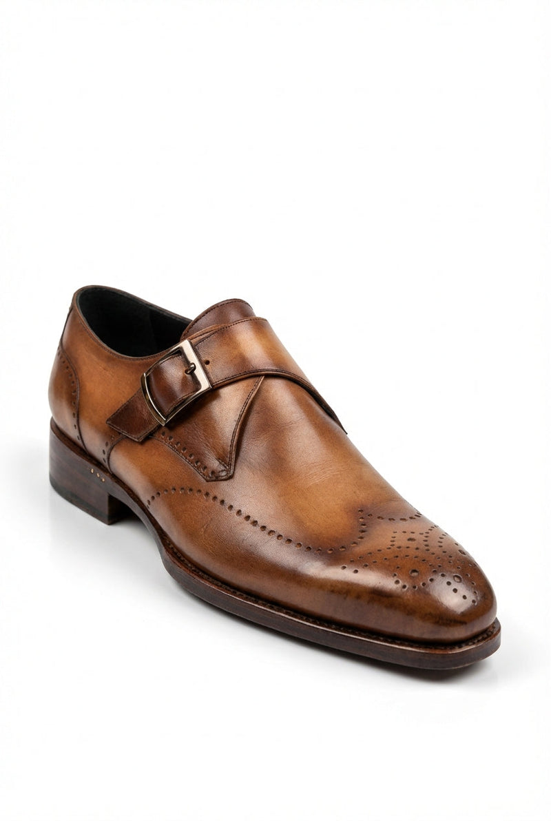 Brown Monk Strap Brogue Dress Shoes with Wingtip Detailing - Monk strap dress shoes - Photo 1
