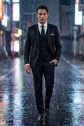 Black Notch Lapel Tailored Three-piece Suit - Photo 12