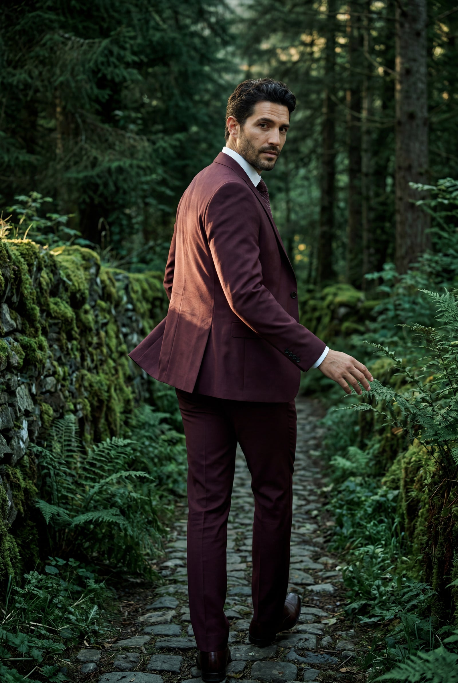 Burgundy Notch Lapel Tailored Three-piece Suit - Photo 16
