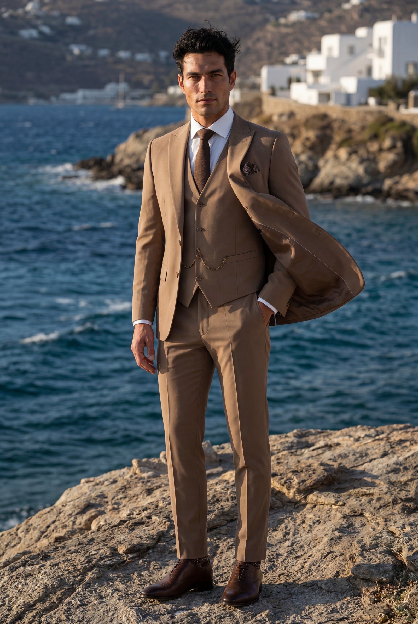 Brown Notch Lapel Tailored Three-piece Suit - Photo 17