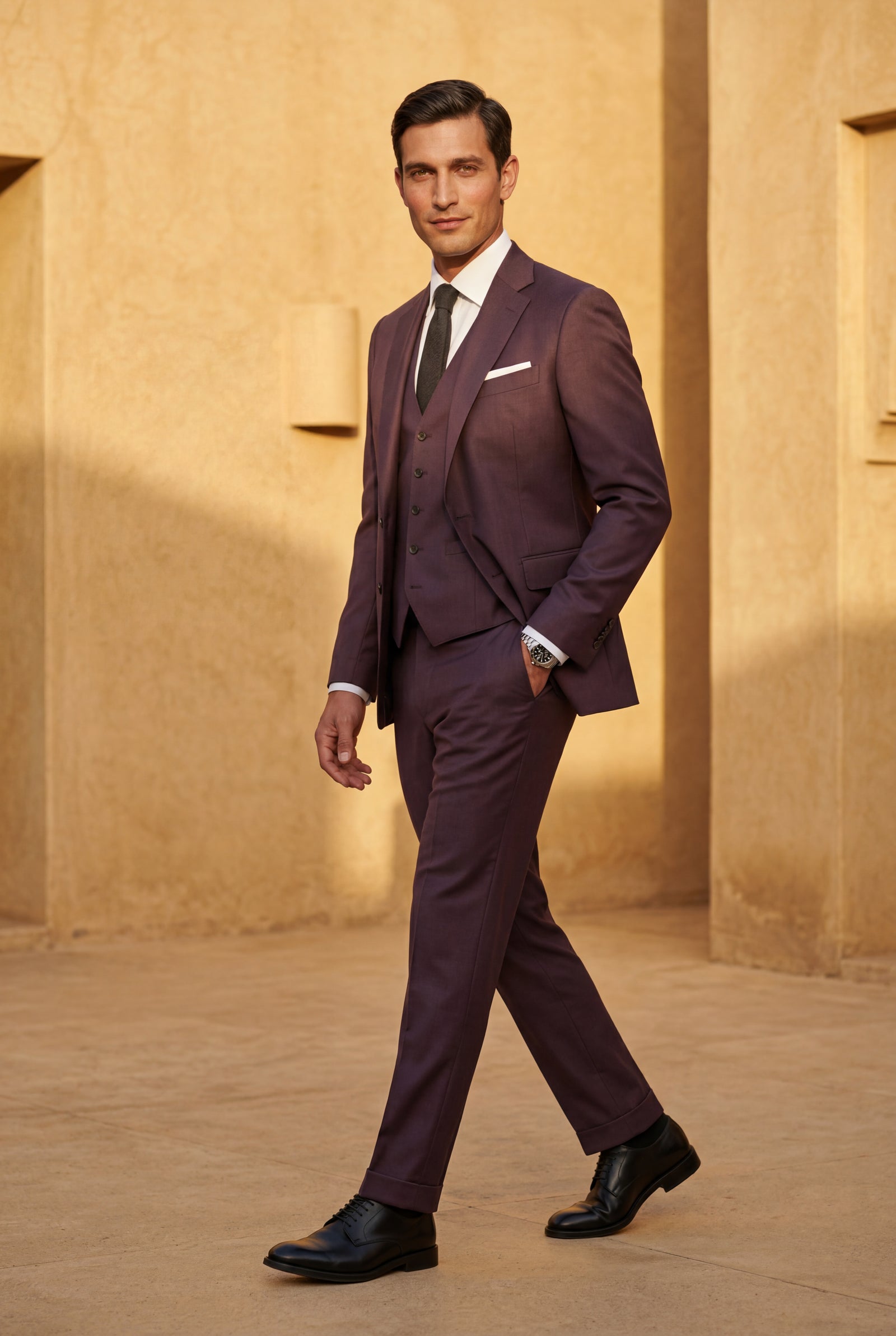 Purple Notch Lapel Tailored Three-piece Suit - Photo 18