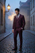 Burgundy Notch Lapel Tailored Three-piece Suit - Photo 19