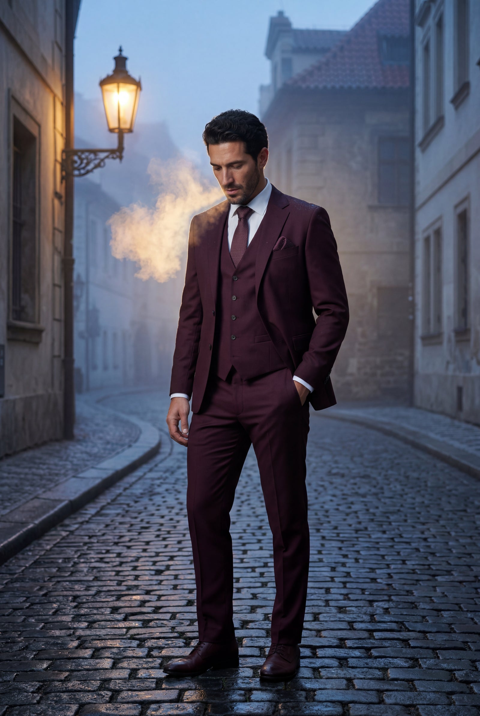 Burgundy Notch Lapel Tailored Three-piece Suit - Photo 19