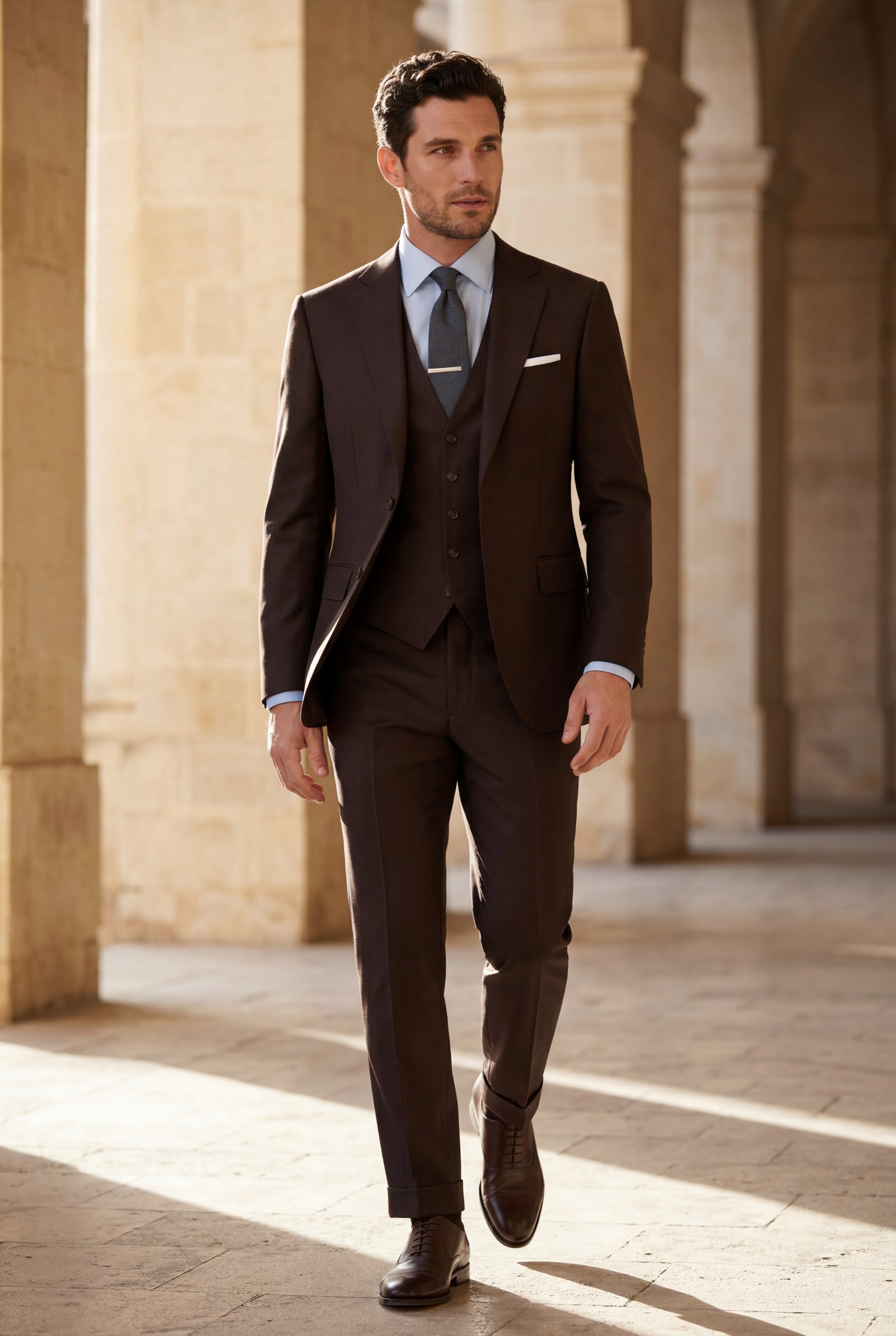 Brown Notch Lapel Tailored Three-piece Suit - Photo 2