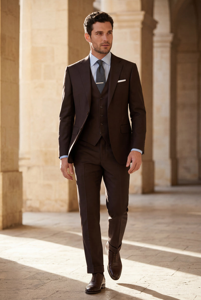 Brown Notch Lapel Tailored Three-piece Suit - Photo 2