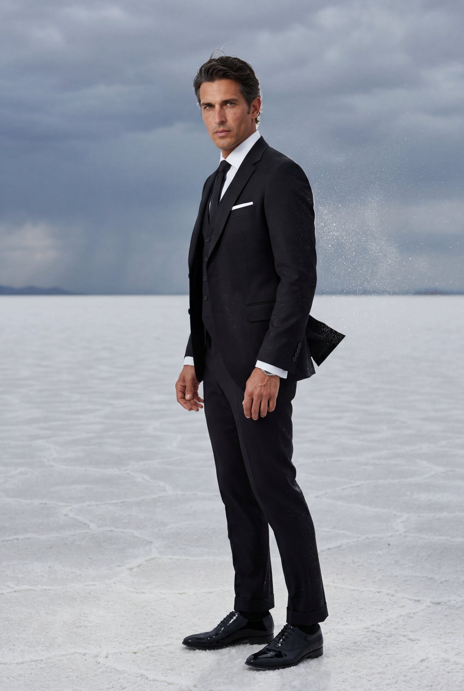Black Notch Lapel Tailored Three-piece Suit - Photo 22