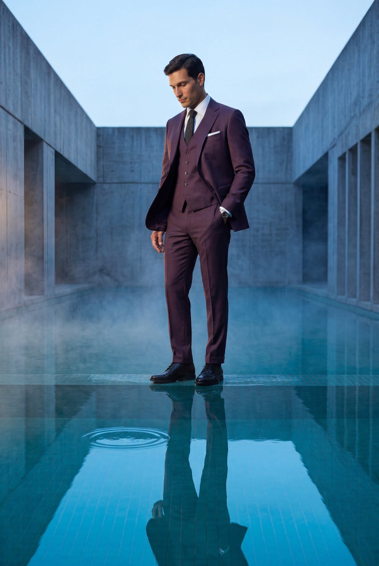 Purple Notch Lapel Tailored Three-piece Suit - Photo 24