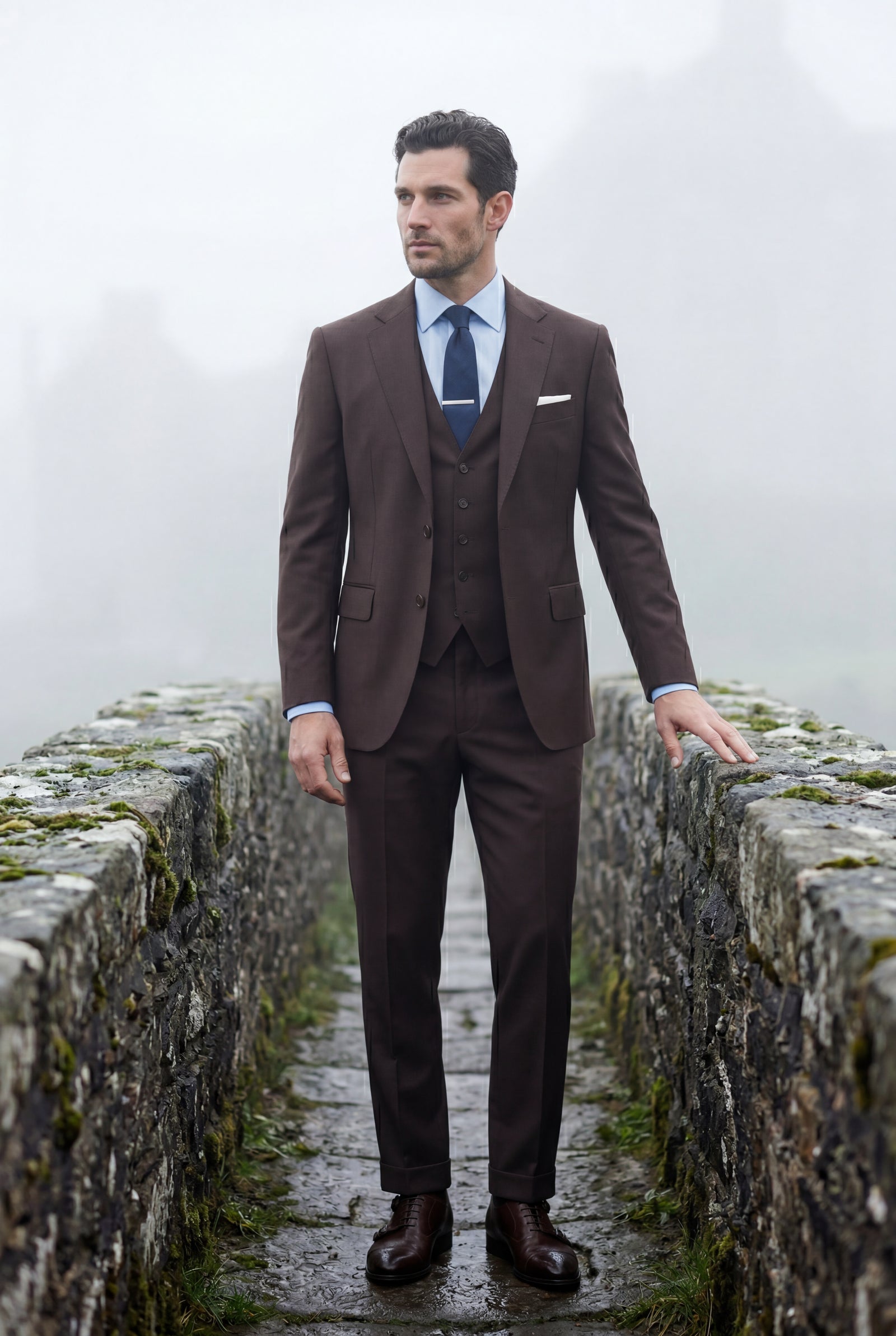 Brown Notch Lapel Tailored Three-piece Suit - Photo 3