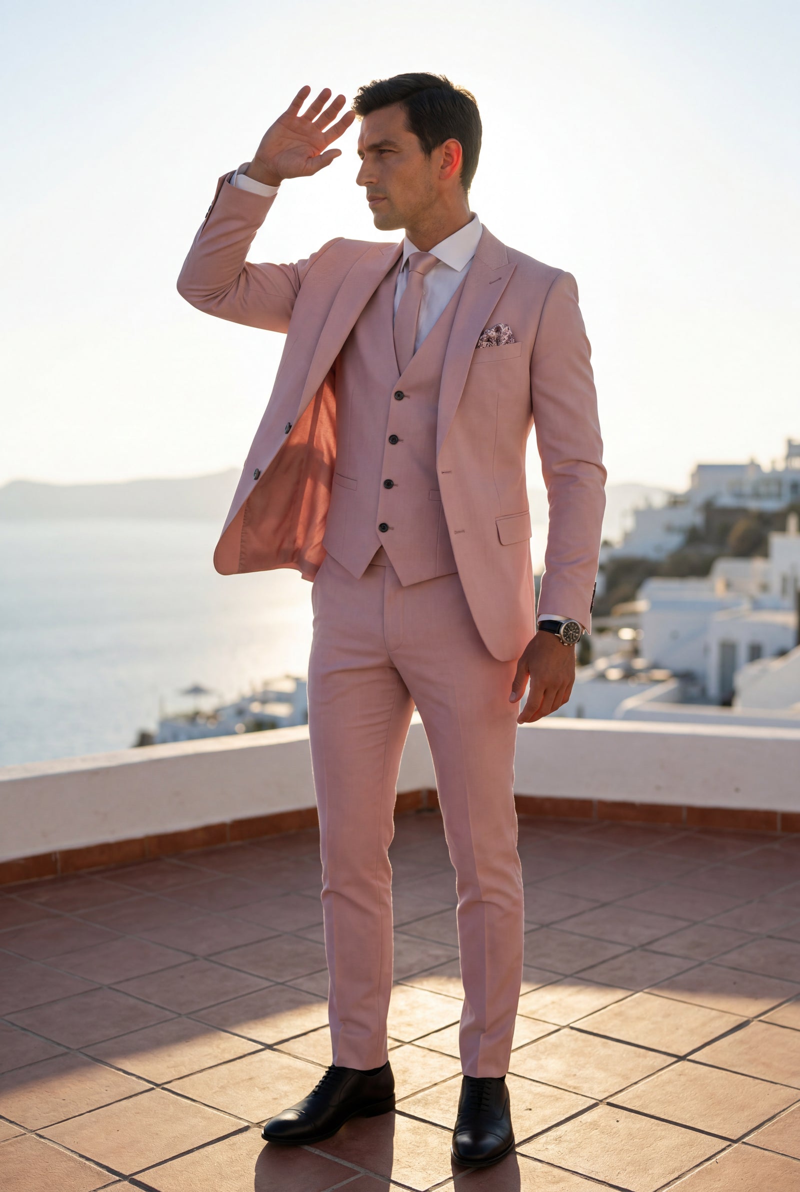 Pink Notch Lapel Tailored Three-piece Suit - Photo 32