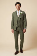 Olive Notch Lapel Tailored Three-piece Suit - Photo 36