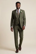 Olive Notch Lapel Tailored Three-piece Suit - Photo 37