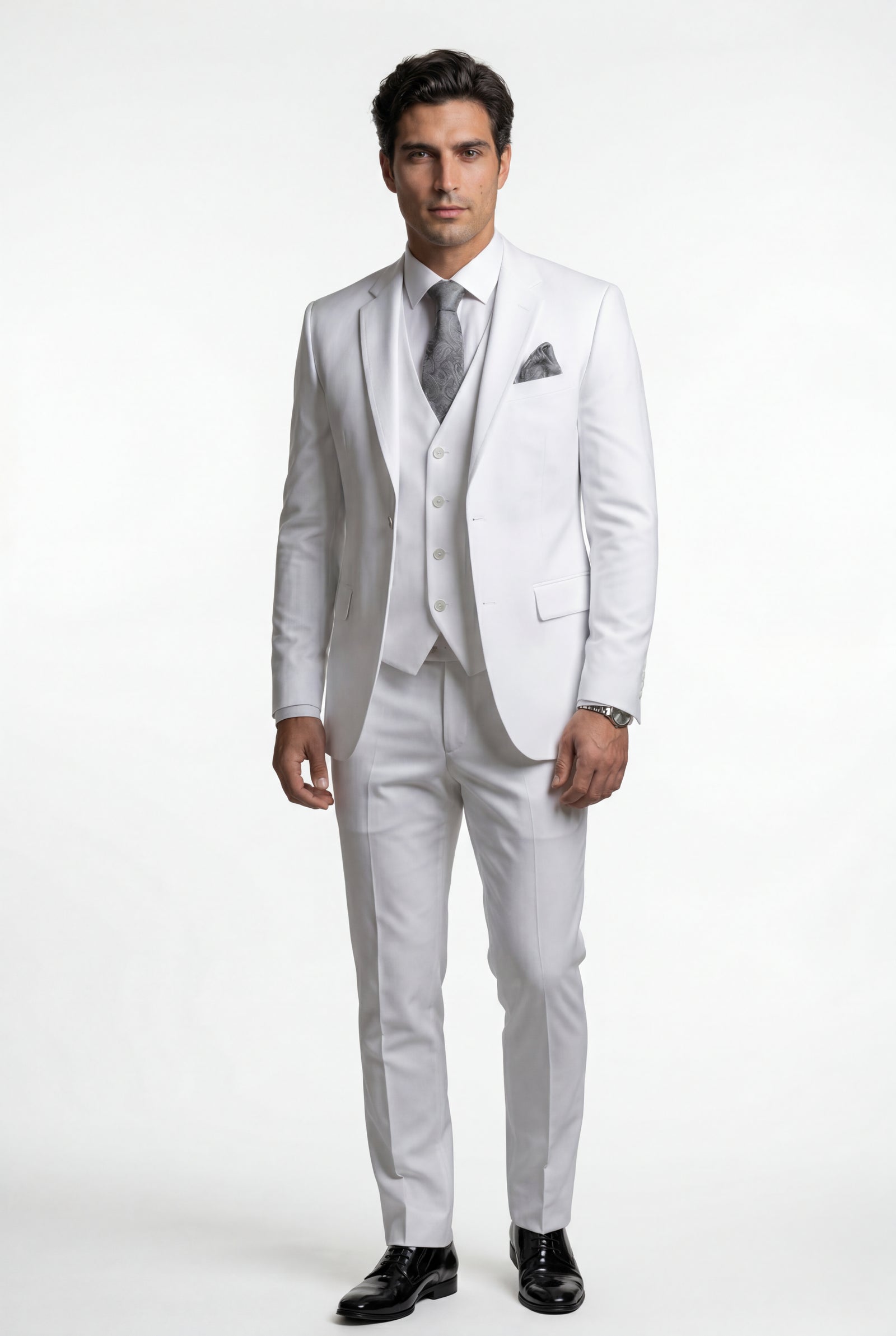 White Notch Lapel Tailored Three-piece Suit - Photo 38