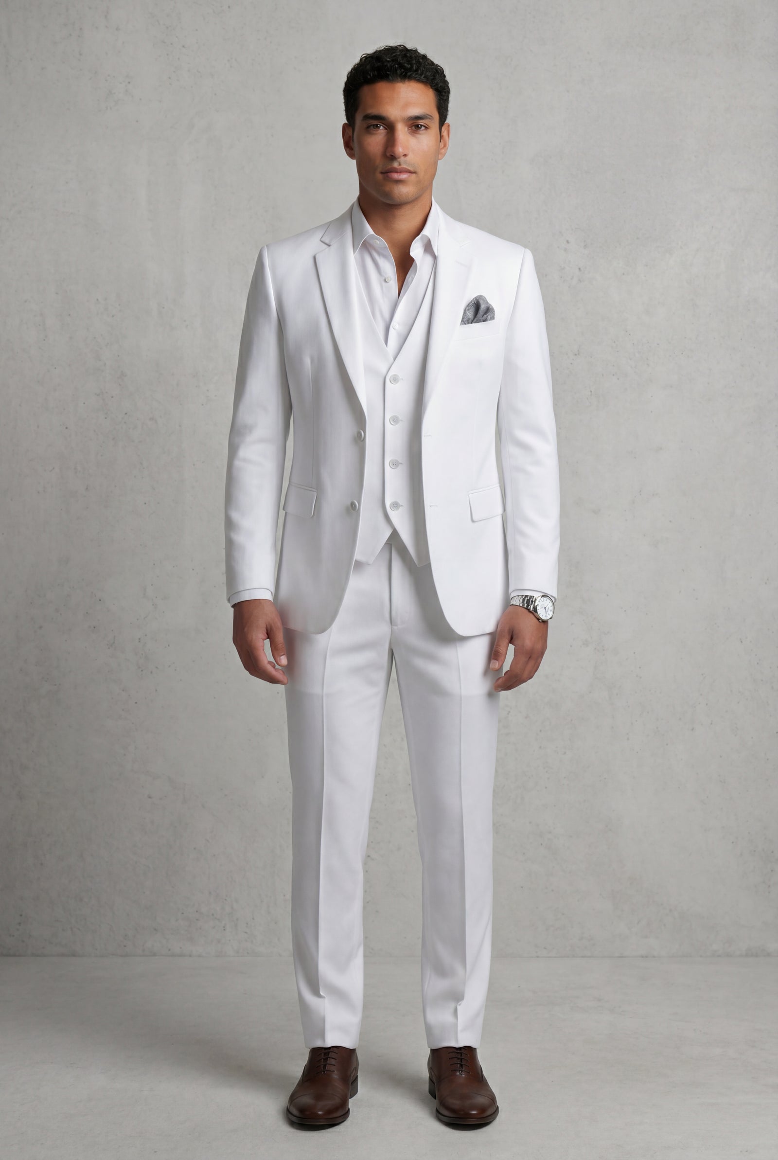 White Notch Lapel Tailored Three-piece Suit - Photo 39