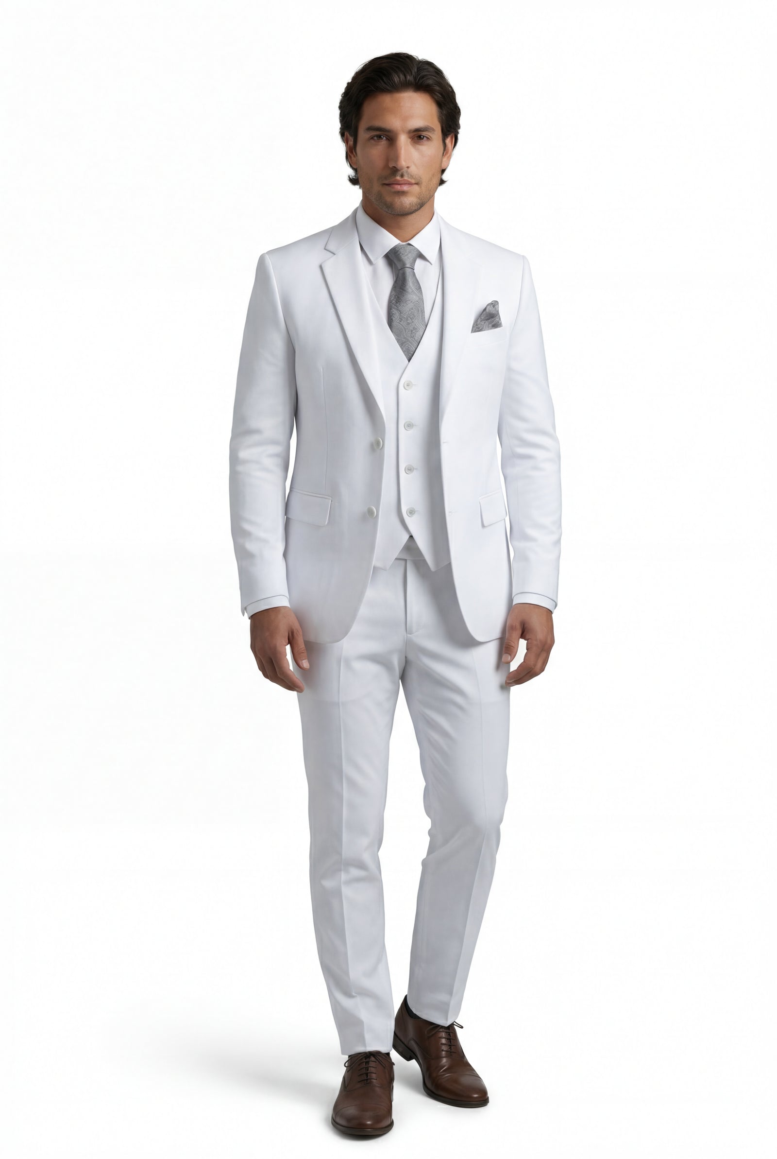White Notch Lapel Tailored Three-piece Suit - Photo 40