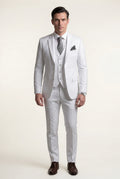 White Notch Lapel Tailored Three-piece Suit - Photo 44