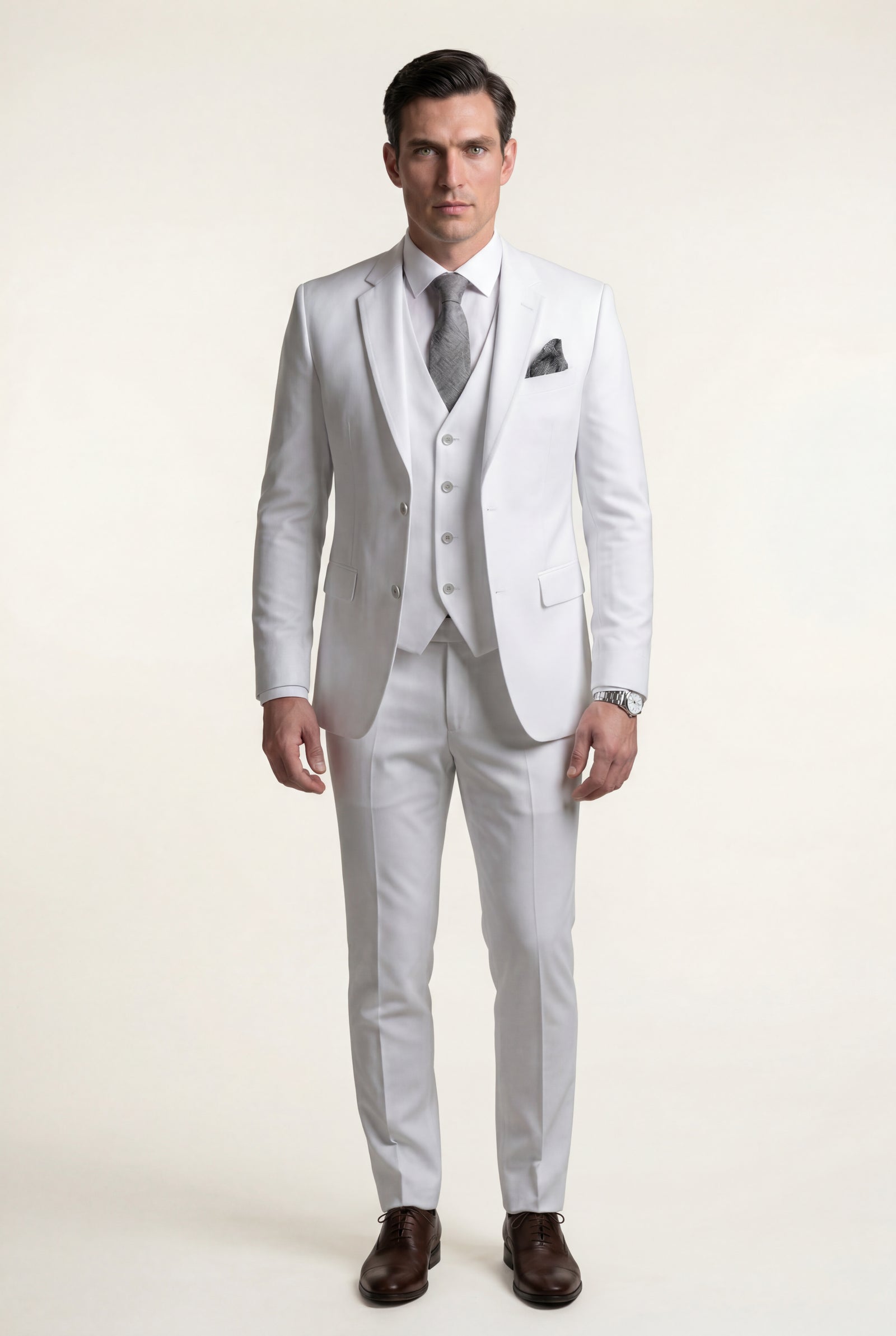 White Notch Lapel Tailored Three-piece Suit - Photo 44