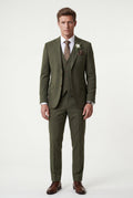 Olive Notch Lapel Tailored Three-piece Suit - Photo 45