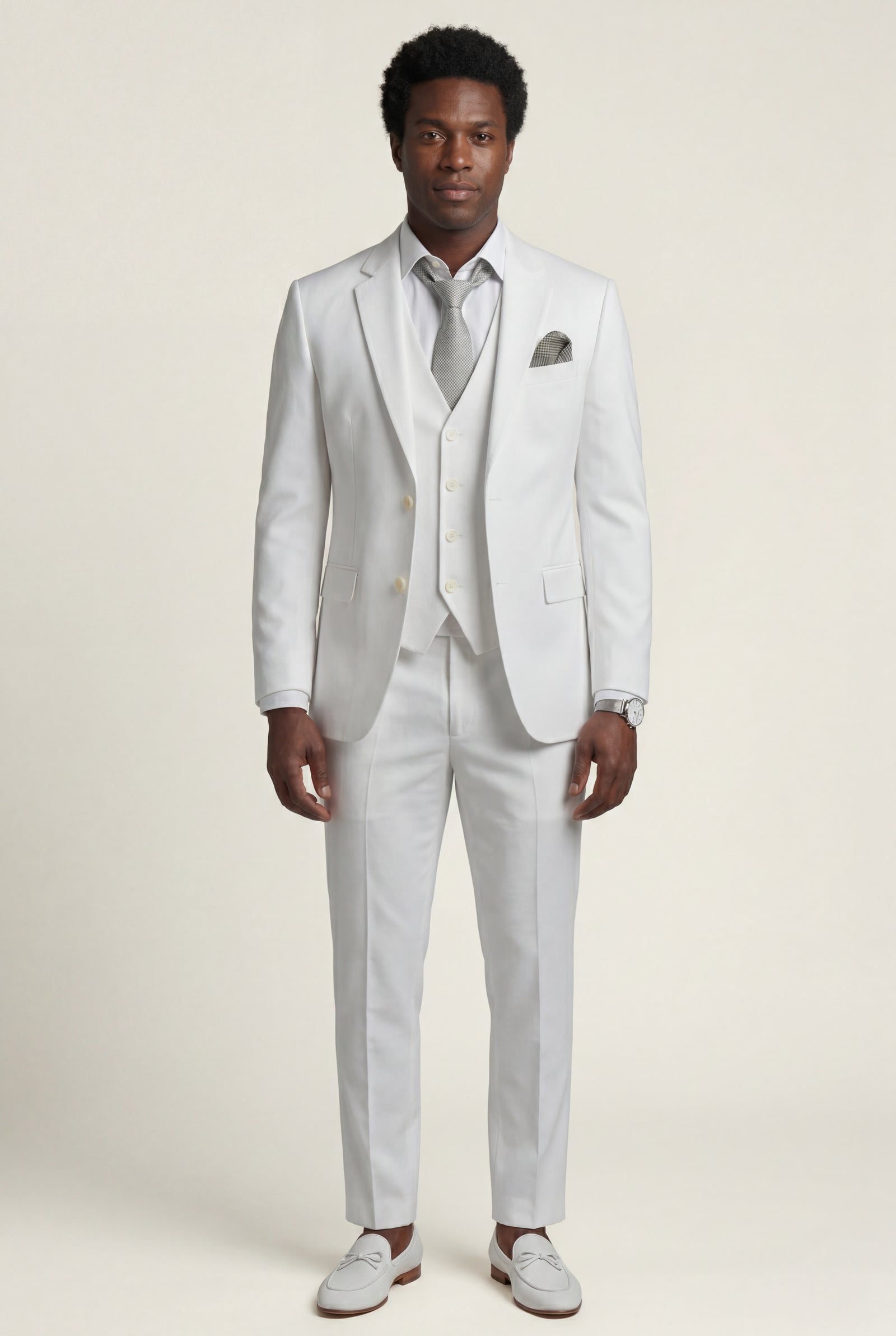 White Notch Lapel Tailored Three-piece Suit - Photo 46