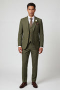 Olive Notch Lapel Tailored Three-piece Suit - Photo 47