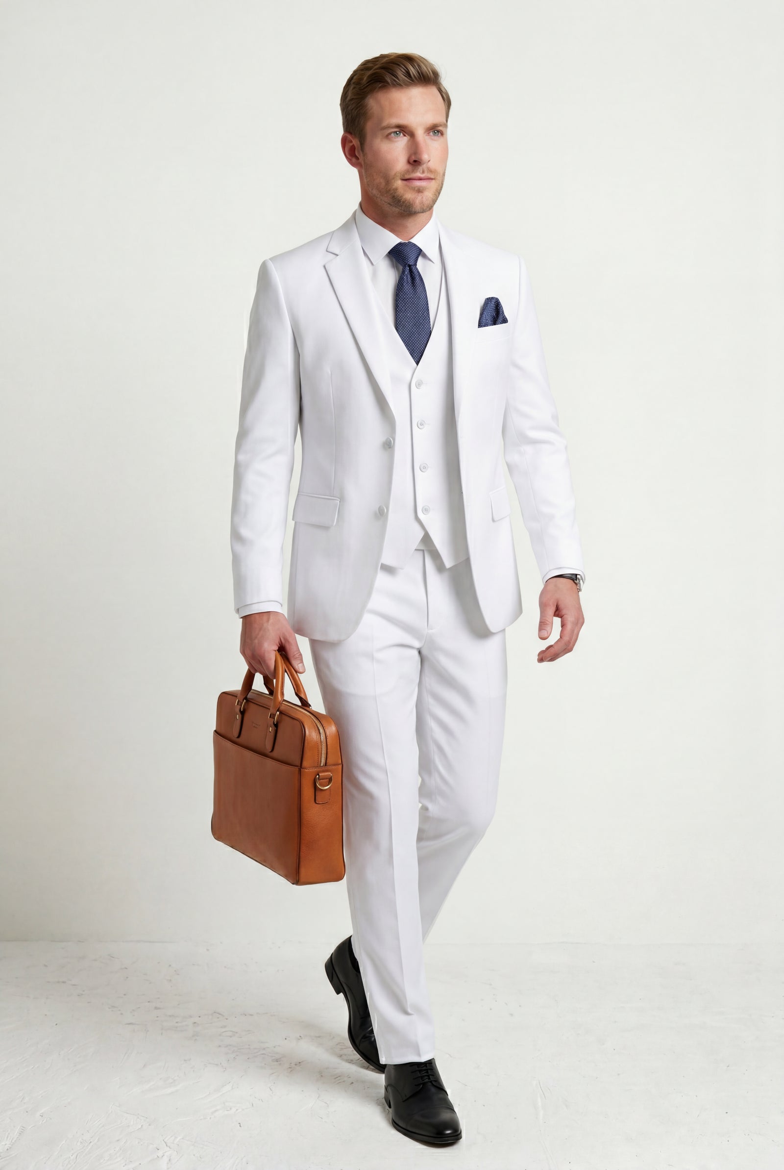 White Notch Lapel Tailored Three-piece Suit - Photo 49