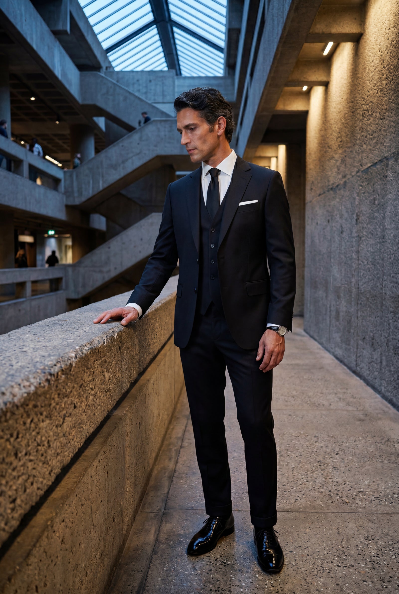 Black Notch Lapel Tailored Three-piece Suit - Photo 9