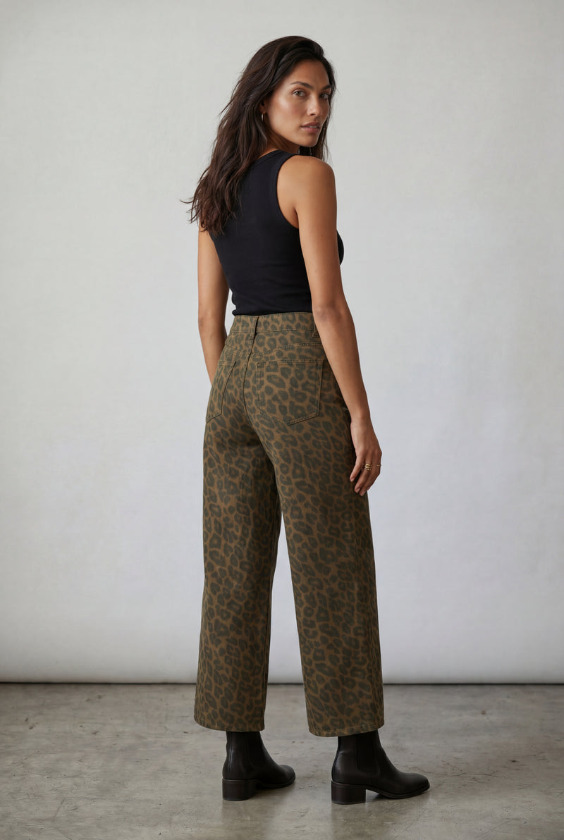 Brown Olive Green Leopard Print Wide-leg High-waisted Trousers - Wide leg trousers - Photo 2