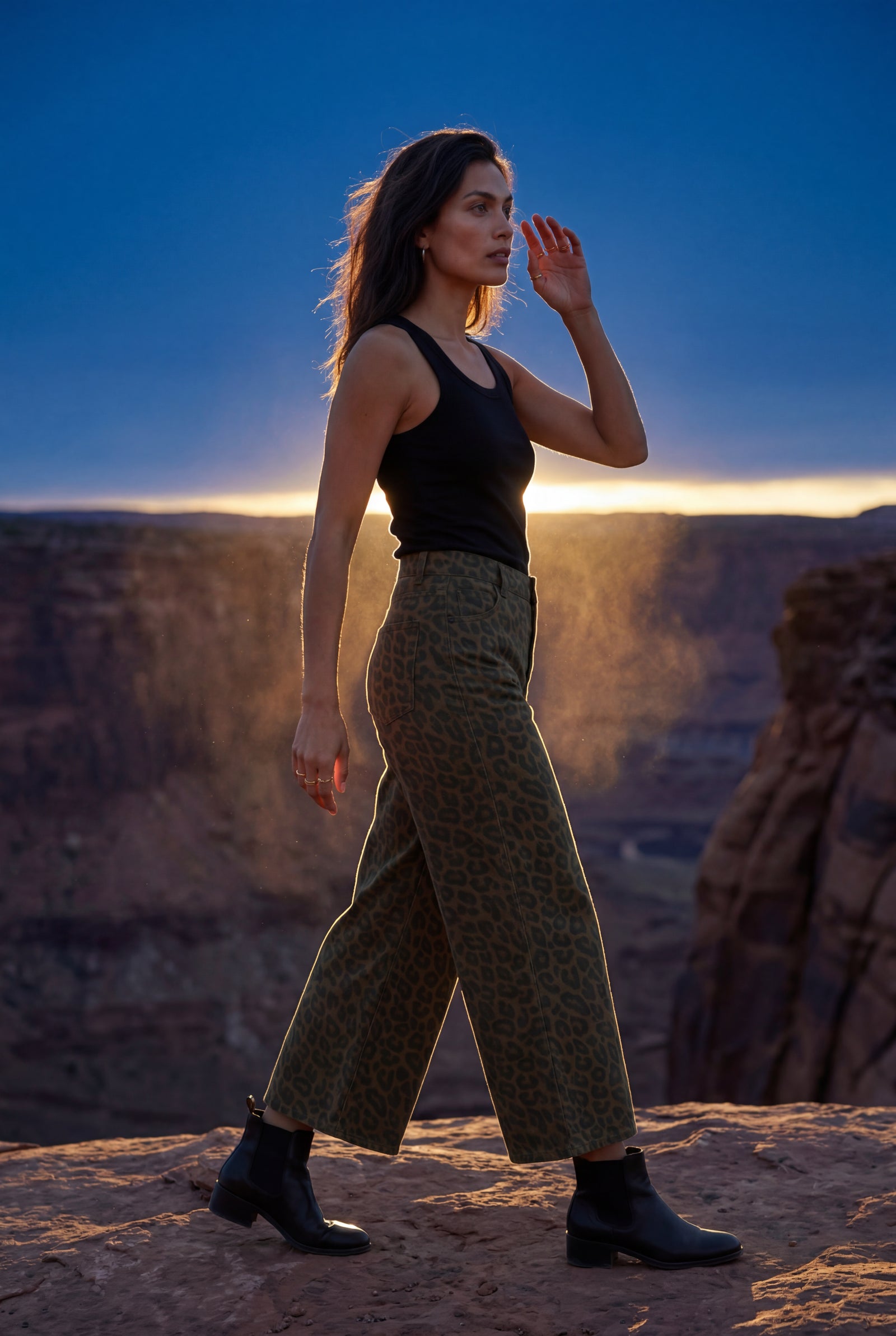 Brown Olive Green Leopard Print Wide-leg High-waisted Trousers - Wide leg trousers - Photo 4